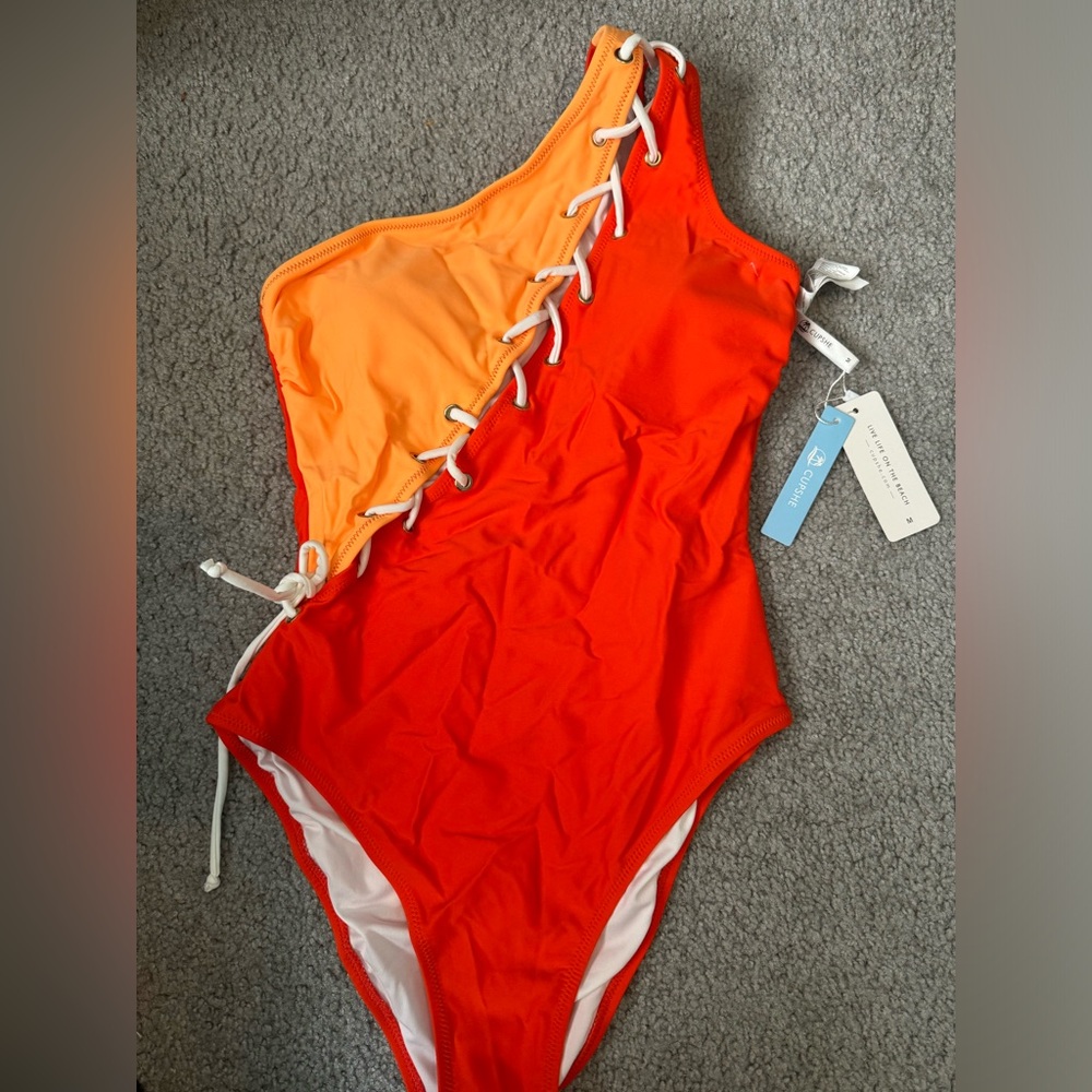 One piece lace up bathing suit